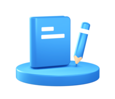 3d illustration icon of book and pencil with circular or round podium png