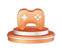 3d illustration icon design of metallic orange game controller with circular or round podium png