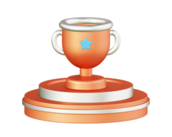 3d illustration icon design of metallic orange champion trophy cup with circular or round podium png