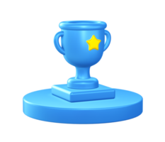 3d illustration icon of Winner Cup trophy with circular or round podium png