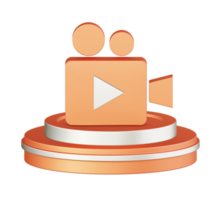3d illustrazione icona design di metallico arancia film video film con circolare o il giro podio png