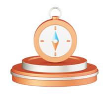 3d ilustración icono diseño de metálico naranja Brújula navegación con circular o redondo podio png