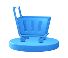 3d illustration icon of shopping trolley cart with circular or round podium png