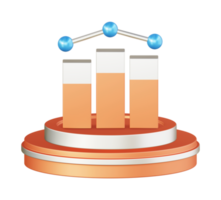 3d illustration ikon design av metallisk orange bar Diagram Graf med cirkulär eller runda podium png