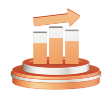 3d illustration ikon design av metallisk orange bar Diagram Graf pil med cirkulär eller runda podium png