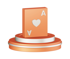 3d ilustración icono diseño de metálico naranja póker tarjeta juego con circular o redondo podio png