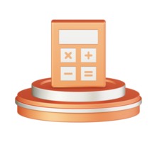 3d illustration ikon design av metallisk orange matematik kalkylator finansiera med cirkulär eller runda podium png