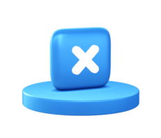 3d illustration icon of x close exit with circular or round podium png