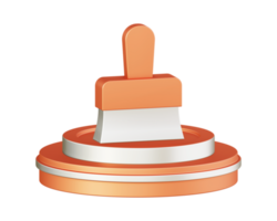 3d illustration icon design of metallic orange paint brush with circular or round podium png