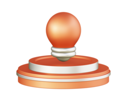 3d illustration icon design of metallic orange light bulb with circular or round podium png