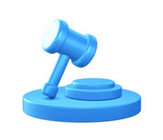 3d illustration icon of Justice hammer with circular or round podium png