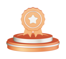 3d illustration icon design of metallic orange award badge with circular or round podium png