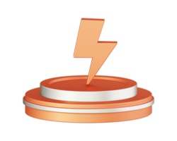 3d ilustração ícone Projeto do metálico laranja relâmpago negrito instantâneo com circular ou volta pódio png