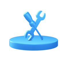 3d Illustration Symbol von Schlüssel und Schraubendreher mit kreisförmig oder runden Podium png