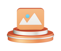 3d ilustración icono diseño de metálico naranja imagen foto imagen con circular o redondo podio png