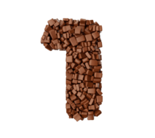 Digit 1 made of chocolate Chunks Chocolate Pieces number One 3d illustration png