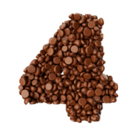 Digit 4 made of chocolate Chips Chocolate Pieces 4 3d illustration png