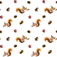 rot Eichhörnchen mit Kiefer Zapfen, Eicheln, Beeren und Kastanien Aquarell nahtlos Muster Stoff, Scrapbooking, Bett Leinen- Designs png
