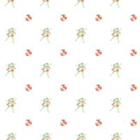 Cute frogs in swimming circles and beach inflatable balls. Watercolor seamless pattern. For baby shower, textiles, nursery decor, packaging, wrapping paper and scrapbooking png