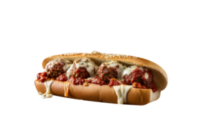 Delicious meatballs sandwich on transparent background png