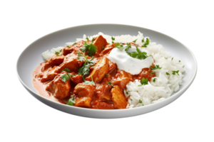 Fresh Indian butter chicken with rice isolated on transparent background png