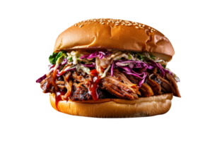 Tasty pulled pork burger on transparent background png