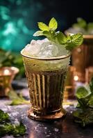 classic delicious sparkly edible glitter mint julep cocktail. photo