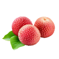 Fresh red lychees with leaf isolated on transparent background png