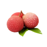 Fresh red lychees with leaf isolated on transparent background png