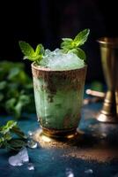 classic delicious sparkly edible glitter mint julep cocktail. photo