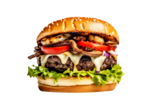 Tasty mushroom swiss burger on transparent background png