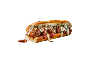 Delicious meatballs sandwich on transparent background png