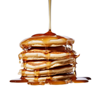 Stack of tasty pancakes with honey on transparent background png