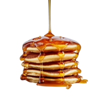 Stack of tasty pancakes with honey on transparent background png