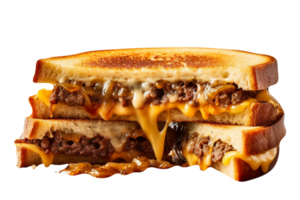 Tasty patty melt sandwich on transparent background png