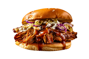 Tasty pulled pork burger on transparent background png