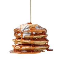 Stack of tasty pancakes with honey on transparent background png