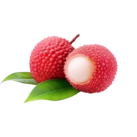 Fresh red lychees with leaf isolated on transparent background png