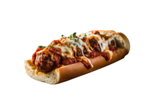 Tasty meatballs sandwich on transparent background png