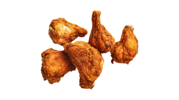 Tasty spicy fried chicken pieces isolated on transparent background png