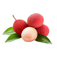 Fresh red lychees with leaf isolated on transparent background png