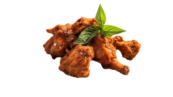 Tasty fried chicken with basil leaves isolated on transparent background png