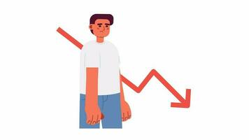 Stock market graph down 2D animation. Unsuccessful businessman 4K video motion graphic. Price prediction. Declining market. Stock trader stress colorful animated cartoon flat concept, white background