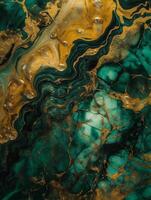 alto resolución verde y oro mármol textura, ai generativo foto