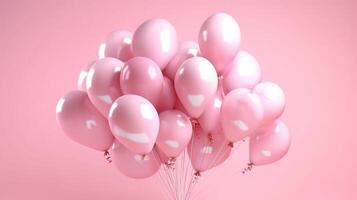cumpleaños concepto, ligero rosado globo lleno antecedentes. generativo ai foto