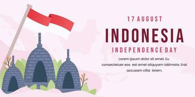 Indonesian independence day banner template background with white background and temple vector