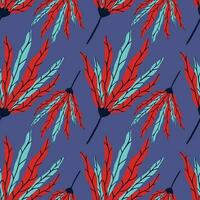 red leaf vector seamless pattern on blue background