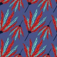 red leaf vector seamless pattern on blue background