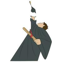 Celebration of male graduates carrying certificates while throwing hats vector