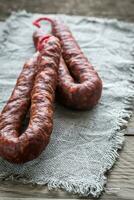 Chorizo on the wooden board photo